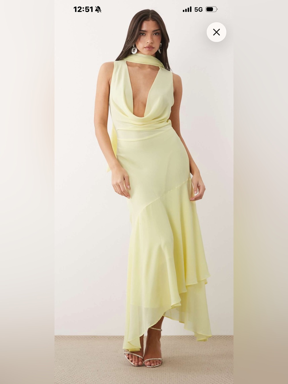 Elegant Pale Yellow Cowl Neck Maxi Dress. Worn once. Size 4